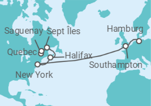 16 Night Cruise On Queen Mary 2 departing on 4 October, 2026 itinerary map