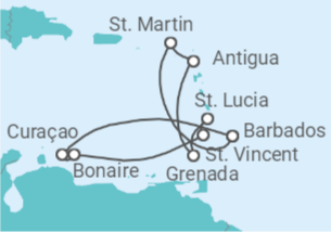 14 Night Cruise On Britannia departing on 7 March, 2025 itinerary map